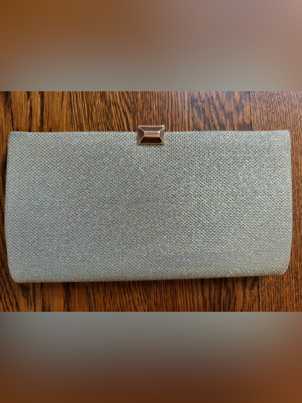 Stuart Weitzman "The VIP Clutch" Evening Purse in Gold Iridescent Glitter